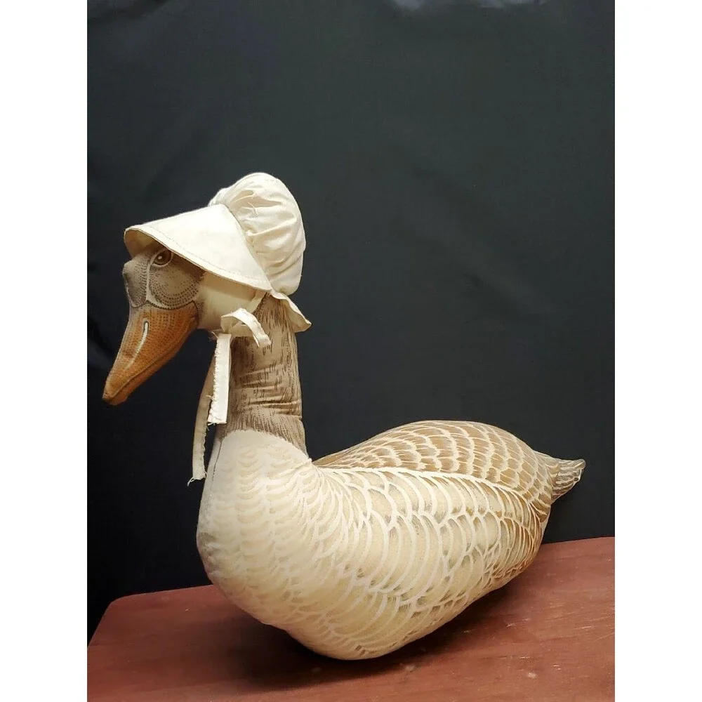 Vintage 1980's Canada Geese Plush Craft Sewn Pillow with Bonnet Cabin Decor